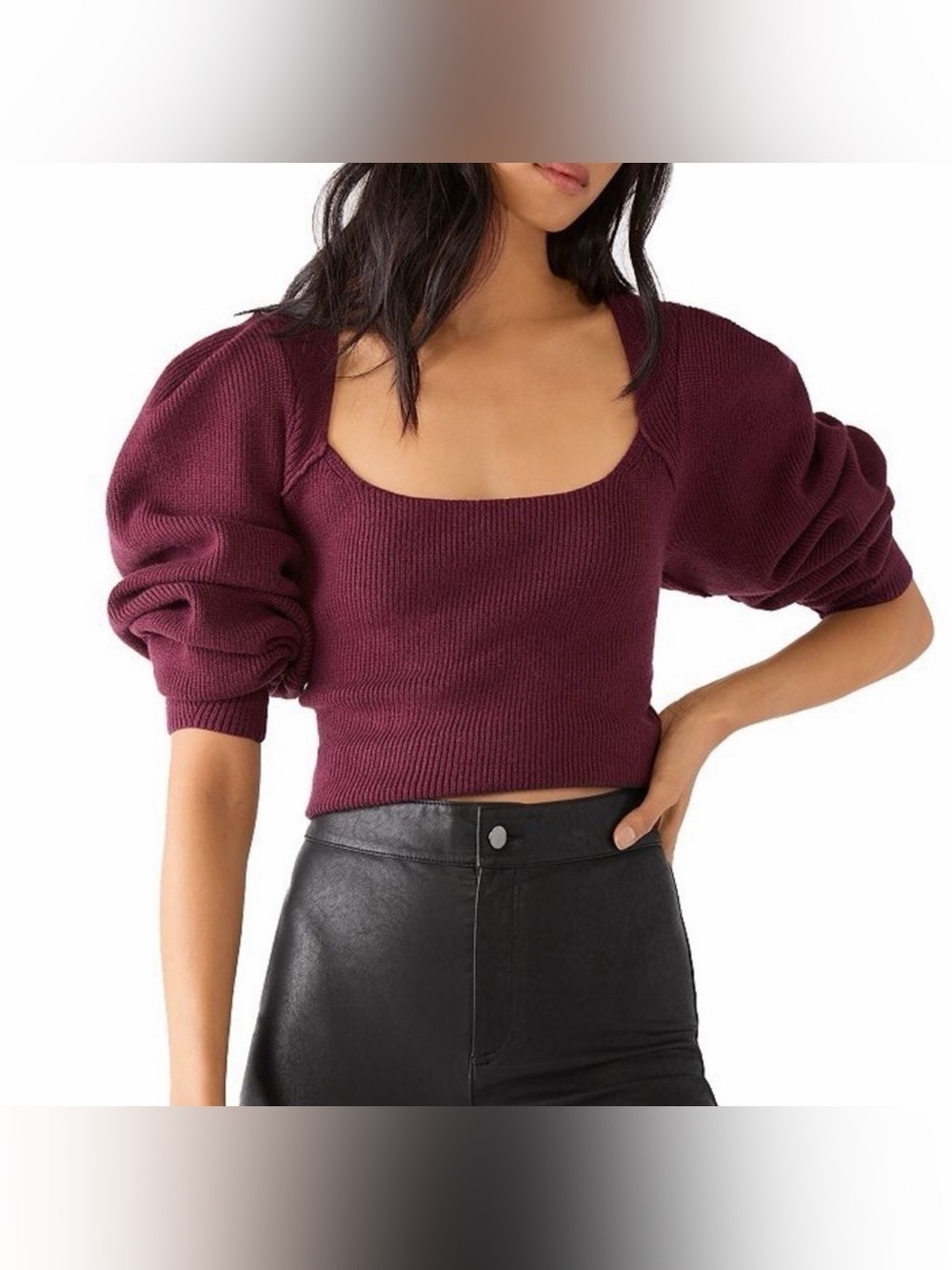 Free People Saffron Open Back Sweater Wine Medium Ribbed NWT *Notes